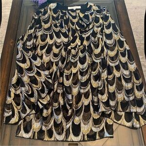 Chic Black and Gold Patterned Blouse Silk